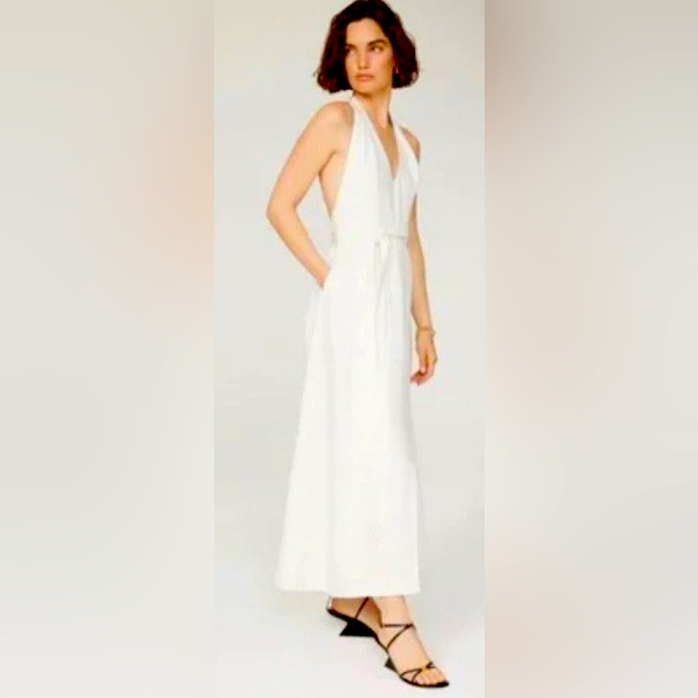 Designer boutique dress by Saunders white linen originally $310
